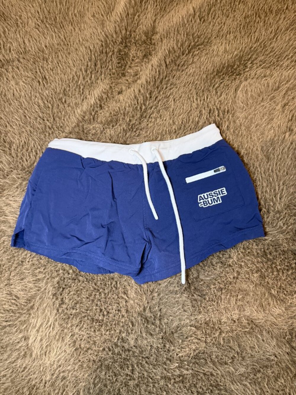 AussieBum Men’s Navy Blue Swim Trunks White Waistband Size Small